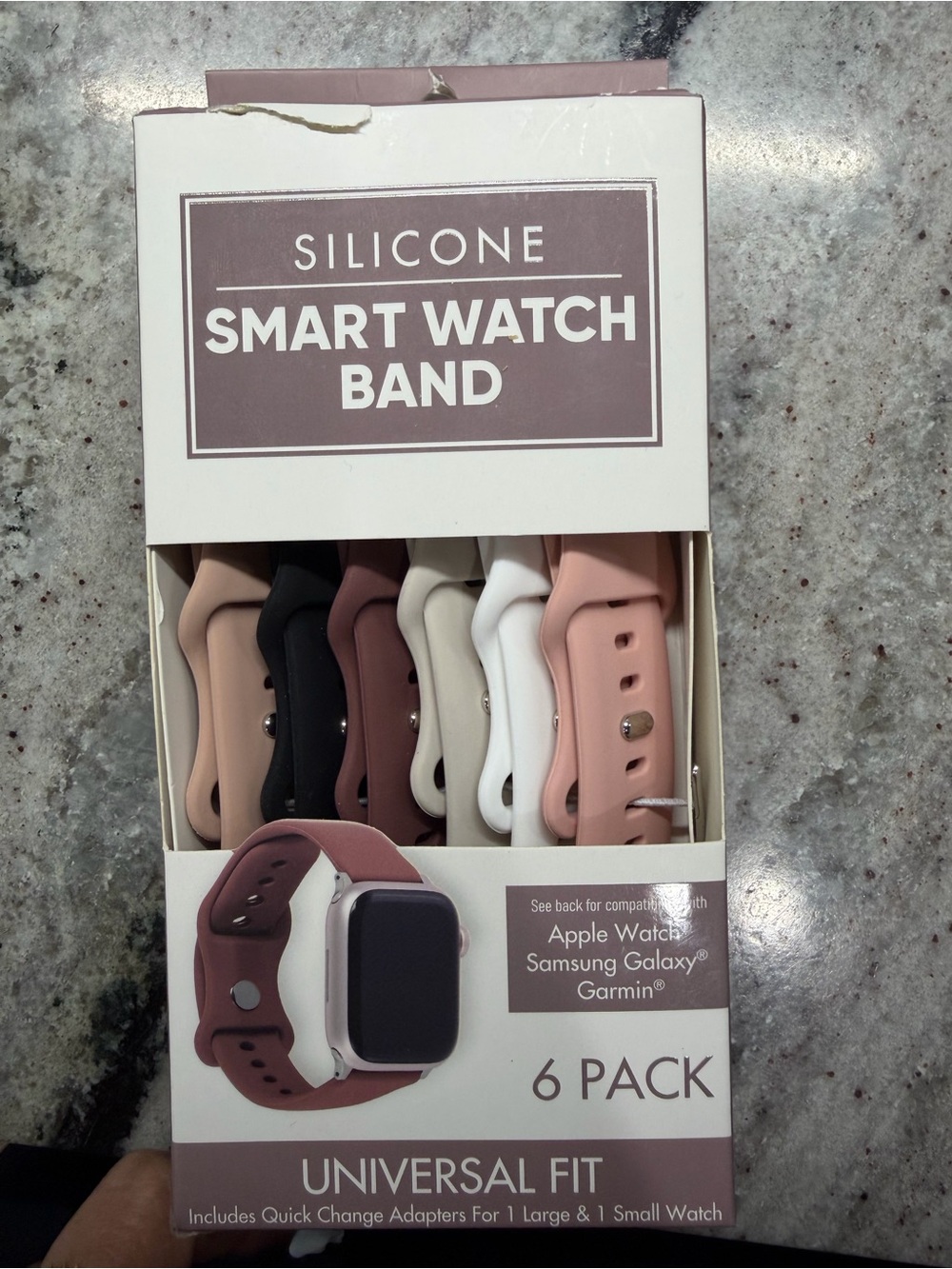 Silicone Smart Watch Band - 6-Pack (Pink, White, Black, Brown, Cream, Wine)